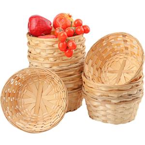 15 Pack 8 Inch Bamboo Woven Basket, Round Bamboo Woven Fruit Baskets for Kitchen, Restaurant, and Holiday Decor