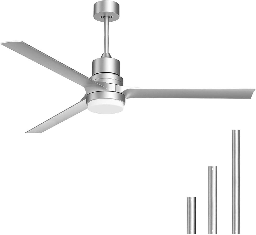 Ceiling Fans with Lights 60-in Silver Ceiling Fan with Dimmable LED Light Kit Remote Control Modern Blades Reversible DC Motor, 6-Speed, Timer