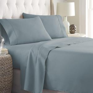 Danjor Linens Bed Sheet Set King Size for Hot Sleepers, Hotel Premium Sheets with 4 Pillowcases, Lightweight Brushed Microfiber Deep Pockets, Breathable Cooling 6 Piece Bedding Sets, Spa Blue