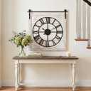 24 Inch Large Rustic Wall Clock, Farmhouse Square Wood Frame with Black Metal Barn Door Style Hanging Rod, Silent Non-Ticking Quartz Movement, for Living Room, Fireplace, or Dining Room