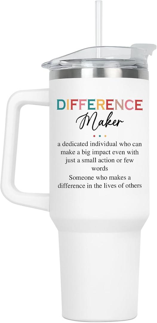 Thank You Gifts for Women - Difference Maker 40 oz Stainless Steel Insulated Tumbler with Lid and Handle - Teachers Appreciation Christmas Birthday Gifts for Women Boss Lady Coworkers