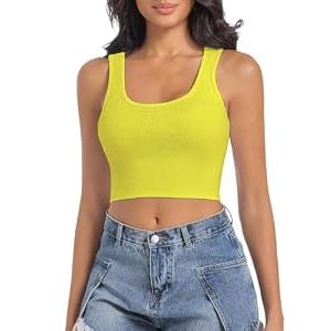 SanxiawaBa Womens Sleeveless Ribbed Tank Top Form Fitting Scoop Neck Basic Cami Shirts Yellow XL