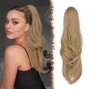 FESHFEN Drawstring Ponytail Extension, Natural Long Wavy Layered Synthetic Pony Tails Hair Extensions Hairpieces for Women, 20 inch Mixed Blonde