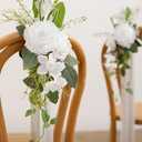 Ling's moment 2 Wedding Artificial Aisle Pew Flowers Chair Decorations Arrangements with Chiffon Ribbons White & Olive for Ceremony Reception Chair Back Floral Decor Reception Church Party Outdoor