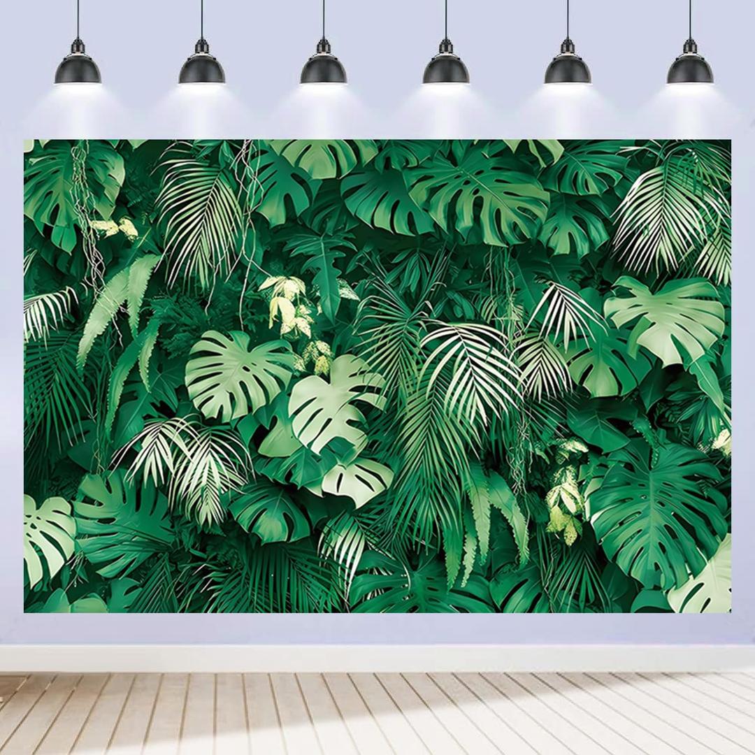 Tropical Palm Leaves Backdrop 7x5ft Jungle Themed Baby Shower Birthday Party Decorations Background Summer Safari Plants Green Leaf Hawaiian Luau Banner Supplies Fabric Polyester