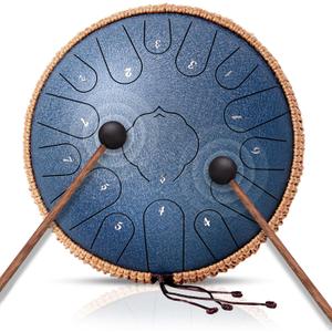 Steel Tongue Drum- 15 Note 14 Inches D-key Rain Drum Sound Healing Instruments - Handpan Drum for Meditation Entertainment Musical Education Concert Mind Healing Yoga (Navy Blue)