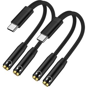 USB C to 3.5mm Headphone Adapter for Pixel 10 9a 9 8 Pro Samsung Galaxy A17 A16 A15 5G A56 S25 Ultra iPhone 17 16e 16 Pro Max 2 in 1 Type C to Aux Audio Female Jack Adapter Dongle Cable for Earphone