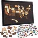 Wooden USA Travel Map, 12x10, Puzzle United States Journey Tracker Maps with 51PCS US States Stickers, Rv Vacations Home Classroom Wall Art Home Decor for Couple Family