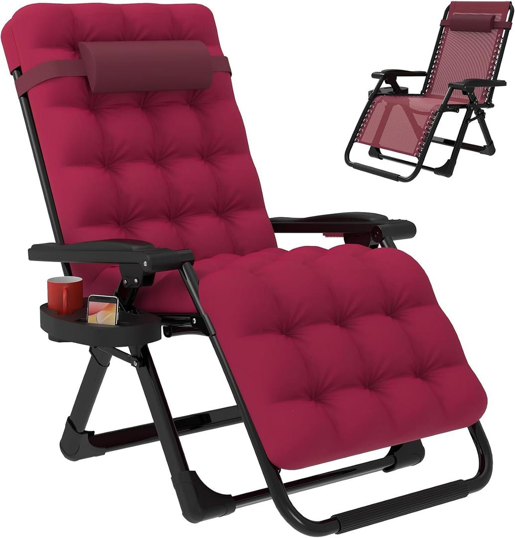 Slendor Zero Gravity Chair, Recliner Lounge Chairs with Cushion, Wine Red, 26 inches x 32 inches x 45 inches