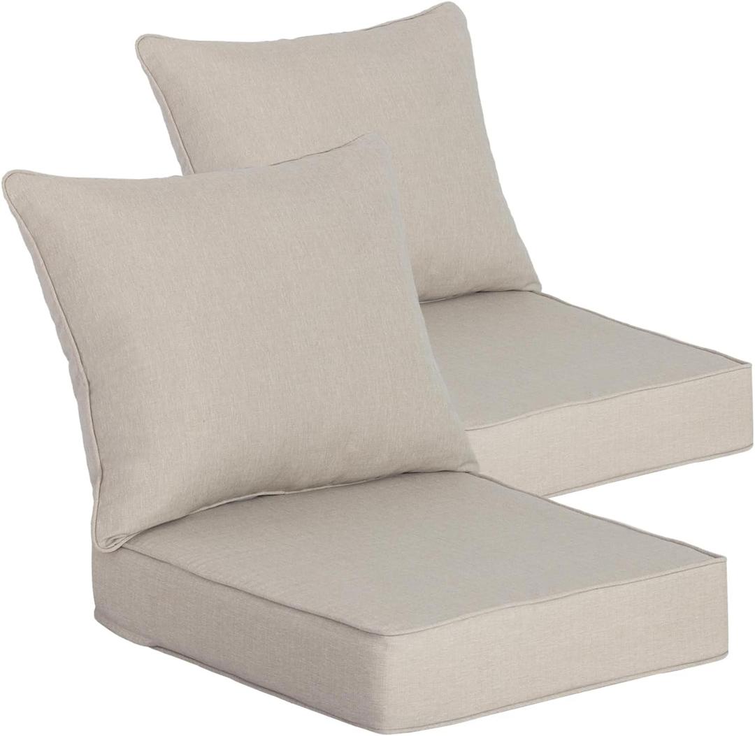 Goodgoods 24 x 24 Outdoor Patio Deep Seat Cushions 2-Pack, 1000+ Hours Fade-Resistant & Water-Resistant Outdoor Furniture Chair Cushions with 30D High-Resilience Foam for Sofa Chair, Putty