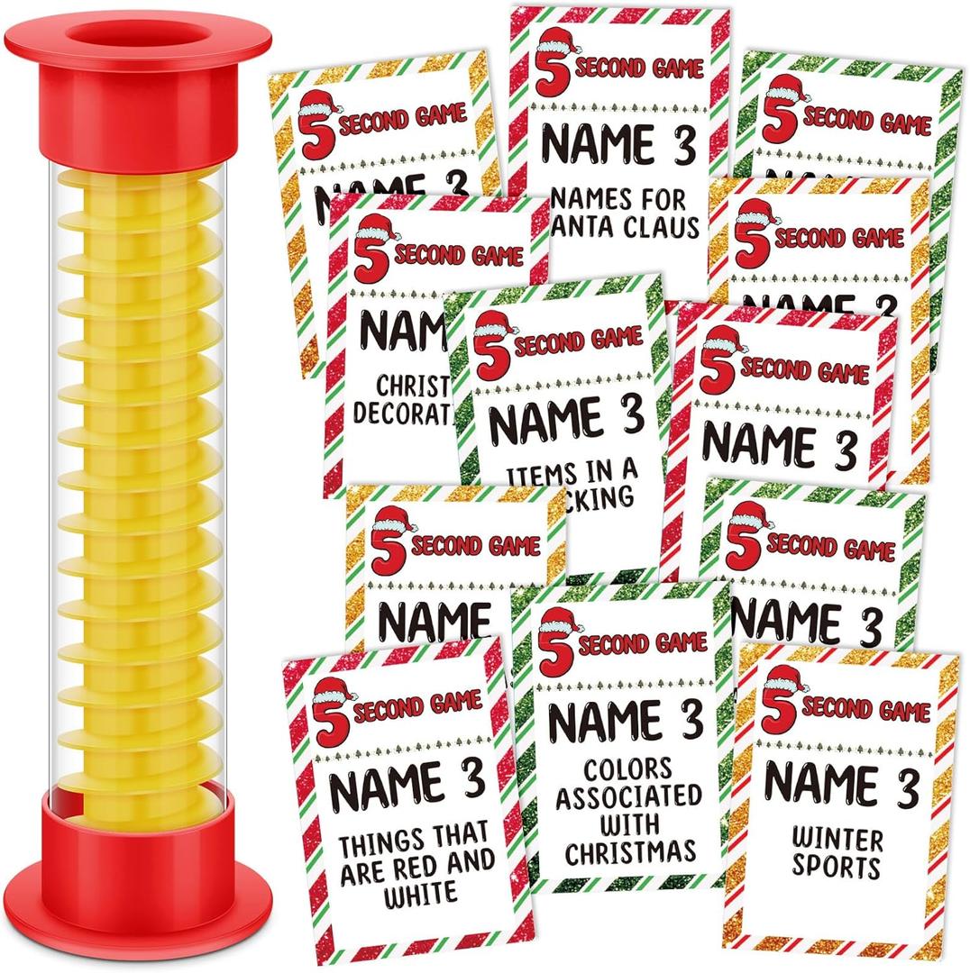 Christmas Party 5 Second Game, 72 Cards and Red 5 Second Hourglass Family Card Game Night with Galentine Family Friends Galentines Day for Ages 17+