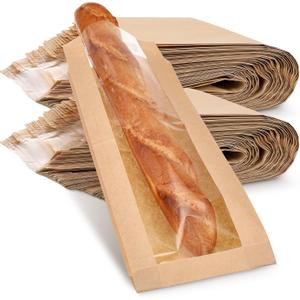 Thenshop 100 Pieces Paper Bread Bag with Window for Homemade Bread Bags Bags Brown Kraft Loaf Storage Sacks Long French Biscuits Packaging (6.5 x 2 x 18 Inch) Thenshop 100 Pieces Paper Bread Bag with Window for Homemade Bread Bags Bags Brown Kraft Loaf Storage Sacks Long French Biscuits Packaging (6.5 x 2 x 18 Inch)