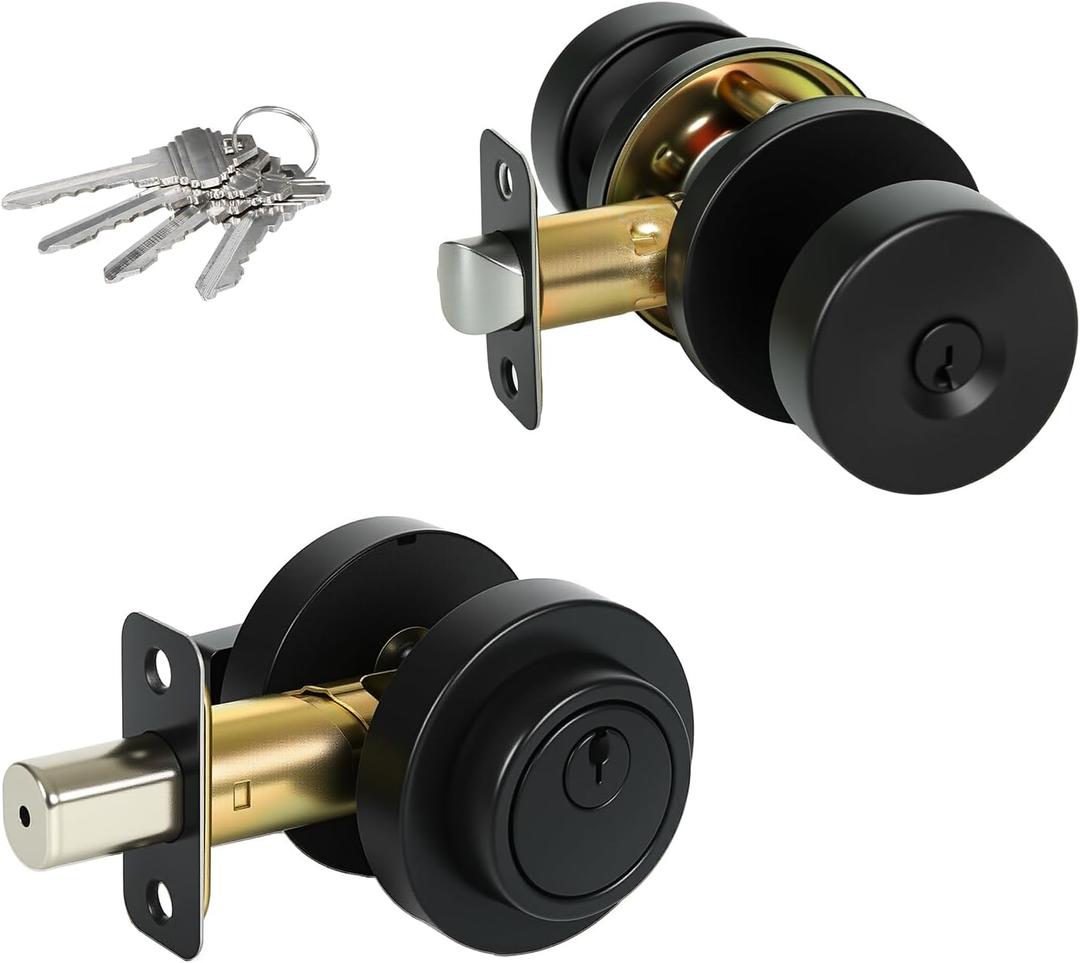 Cielsa Dawn Matte Black Door Knob and Deadbolt Set,Single Cylinder Deadbolt Lock and Door Knob with Lock, Keyed Alike Door Locks for Front Door