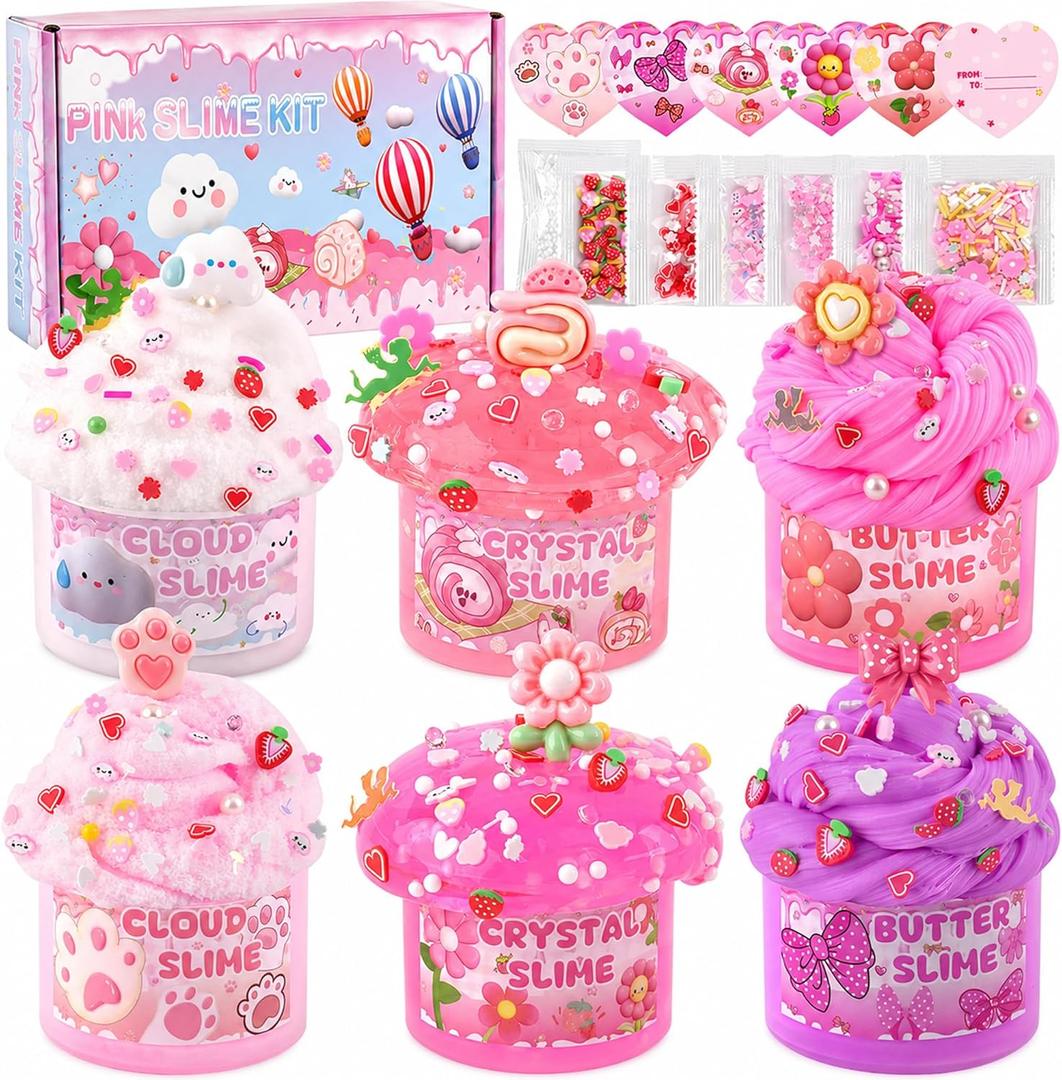 6 Pack Slimes, Pink Slime Kids, Cloud Slime kit for Girls Ages 8-12, Toys for Girls and Boys, for Kids Slime Set Party kit Goodie Bag Stuffers, 4 5 6 7 8 9 10 Year Old Girl Birthday Gift Cute Stuff (Picnic)