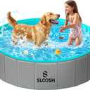 Sloosh Foldable Dog Kiddie Pool - Portable Hard Plastic Doggie Swimming Pool, Anti-Slip Collapsible Pets Bath Tub Suitable for Kids Indoor Outdoor Backyard Use (48" x 12", Grey) (Gray)