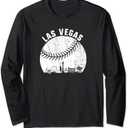 Las Vegas Skyline Baseball Fan Vintage Baseball Las Vegas Long Sleeve T-Shirt size M blue