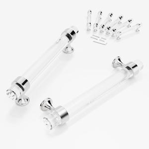 CEYMIO Cabinet Pulls Glass Handle 6 Pack, Cabinets Drawers Cupboard Dresser Wardrobes Vanity Furniture Handles 128mm 5", Polished Chrome Base with L-Wrench Key Set and Screws