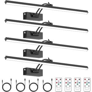 4 Pack Picture Lights for Wall, 23in Art Lighting for Paintings Cordless, 6400mAh Rechargeable Battery Operated Picture Light with Remote Dimmable and Timer for Artwork, Gallery, Frame, Display, Black