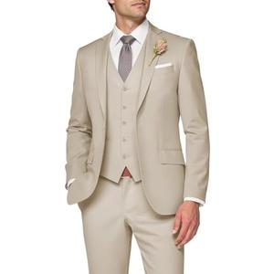 SPTALLFITJSV 3 Piece Suit Men Slim Fit Wedding Suits for Mens Elegant One Button Jacket Single Breasted Vest Pants Set, L, Beige