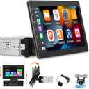 EKAT 10 inch Detachable Single Din Car Stereo with Apple CarPlay and Android Auto, 10.1 Touch Screen 1 Din Radio with Mirror Link/1080P/EQ Audio/SWC/Bluetooth +Backup Camera+MIC