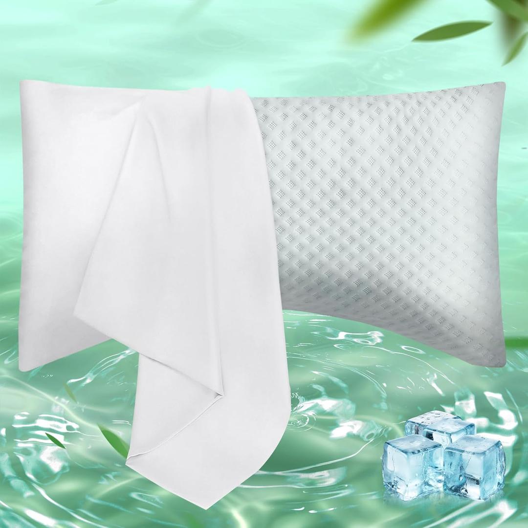 Curved Pillow Case King Size, Side Sleeper Pillow Cases Cover Cooling Rayon Derived from Bamboo with Zipper for hot Sleepers Hair and Skin, Breathable Silky Soft Pillowcase 1 Pack 20 * 36 Inches (White)