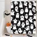 Shower Curtain Set 72x72 Inch Gothic Ghost Floral Design, Black & White Fabric Bathroom Curtain with Hooks and Ghosts Decor for Bathroom