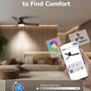 Orison Ceiling Fans with Lights 42 Inch, Low Profile Flush Mount Ceiling Fan, RGB Backlight & Dimmable Lighting, Remote & App Control, 6 Speeds, 3 Reversible Blades, Black/Wood