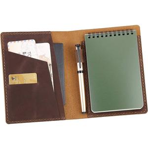 Leather Cover Compatible with Rite in the Rain & Rocketbook Mini Notebooks, Top Bound Spiral Notebook Cover, Leather Cover for 4'' x 6'' Pocket Notepad With Pen Holder - Brown