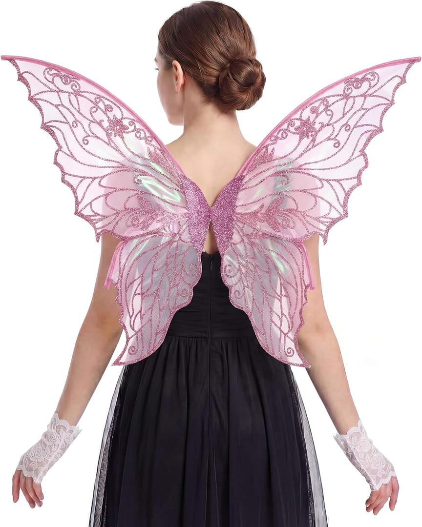 Fairy Wings for Women with Lace Gloves, Butterfly Cosplay Wings,Iridescent Costume Wings for Party Photography Adult Dress Up