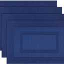 PIGCHCY Placemats,Washable Vinyl Woven Table Mats,Elegant Durable Placemats for Dining Table Set of 4 (18 x 12 inches, Navy Blue)