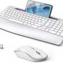 JOYACCESS Ergonomic Wireless Keyboard and Mouse, Full Size Wireless Keyboard Designed with Phone Holder and Wrist Rest,Volume Roller for Computer Mac PC Laptop-Silver