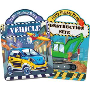 Elfew 1 Pack Puffy Sticker Books for Kids Ages 3-5, Construction Truck and Vehicle Car Stickers for Toddlers Boys, 3D Reusable Stickers Books for Toddlers, Activity Book for Boys Party
