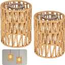 Rattan Lamp Shade 2 Pcs Rattan Lamp Shades, Retro Farmhouse Wicker Lampshade Replacements, 4.7" D5.9" H Cylinder Woven Lamp Shades for Floor Lamps, Pendant Light, Chandelier, Sconces Light