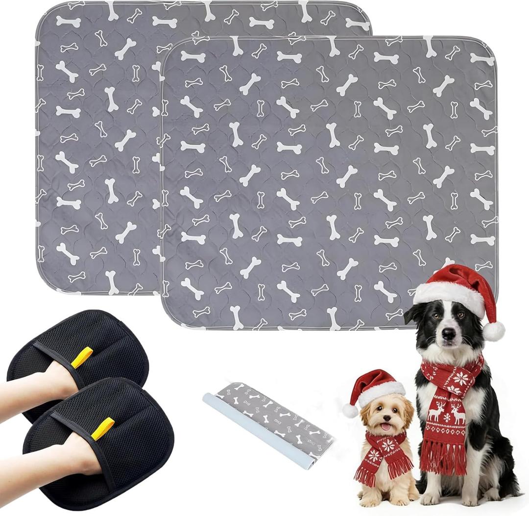 2PC Puppy Pee Pads with Pheromones, Washable Puppy Training Pads for Dogs Reusable Puppy Potty Pads for Dogs and Cats(with Pet Hair Removal Gloves)