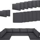 14 Piece Outdoor Patio Cushion Cover Replacement, Waterproof Patio Cushion Covers, Outdoor Furniture Cushion Covers Set for 6 Seat Wicker Rattan Sofa (Deep Grey)
