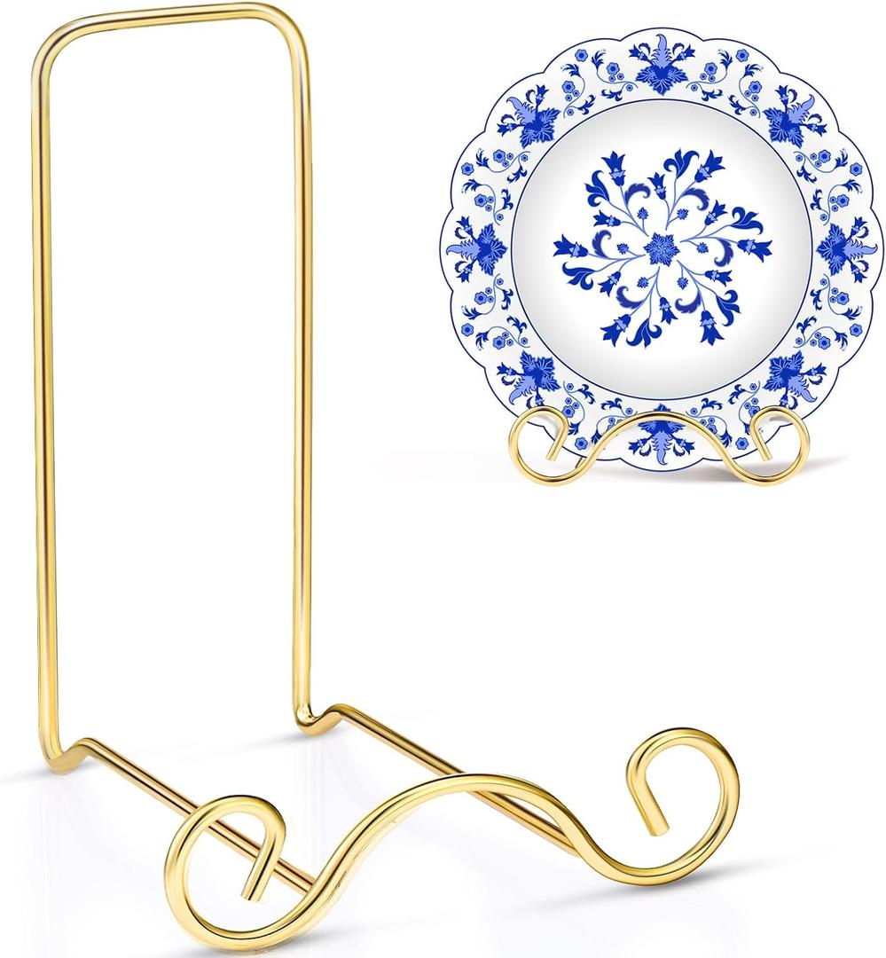 Baderke Wrought Iron Bowl Deep Platter Stand Detachable Metal Scroll Display Rack Easel Metal Bowl Display Stand Decorative Holder Dish Picture Easel(Gold,1 Pcs)