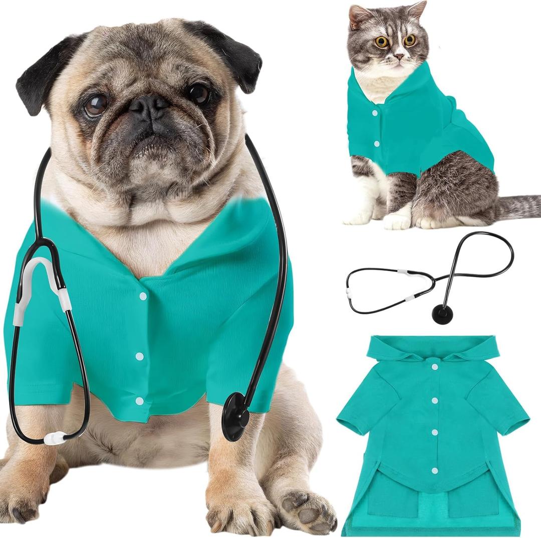 Huhumy Dog Doctor Costume Cat Surgeon Nurse Costumes Pet Doctor Clothes with Stethoscope Puppy Cosplay Party Apparel Outfits for Dogs Cats Dress Up Holiday Uniform Cosplay Halloween(Green, M)