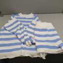 Panadila Womens Striped Sweater Set Oversized Lounge Sets Matching Pajamas Long Sleeve Sweater Top and Shorts (Medium, Light Blue Combo)