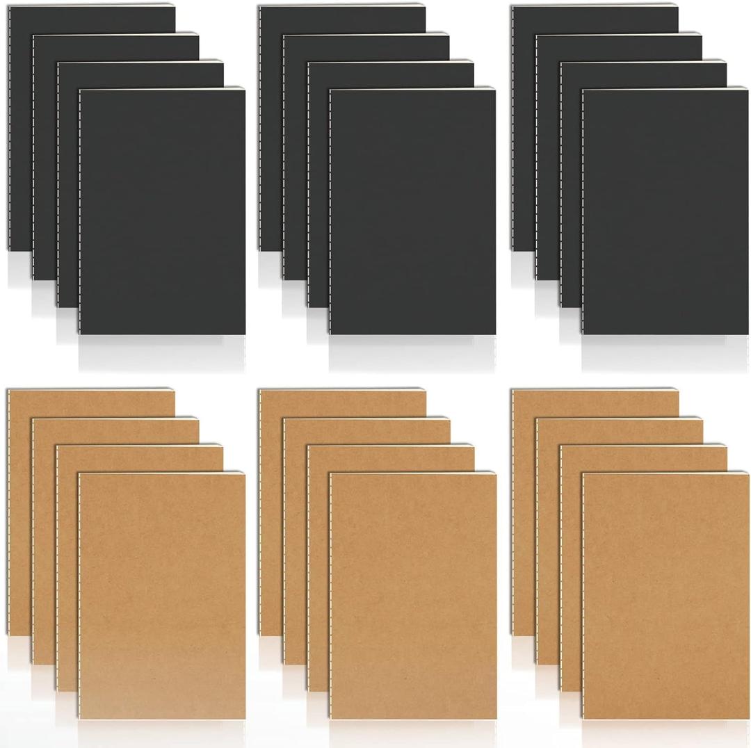24 Pack Pocket Notebook, 3.5"x 5", Thick & Lined Paper, A6 Mini Journal, Softcover, Small Memo Notepad (Black & Brown)