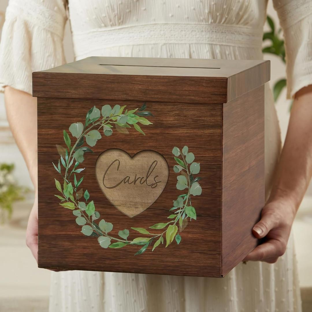 Kate Aspen Brown Rustic Wood Gift & Wedding Card Box, Money Box, Farmhouse Wedding Decor For Reception - Also Perfect for Boho Baby Showers, Birthdays, 2025 Graduation