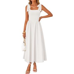 ZESICA Women's Summer Spaghetti Strap Maxi Dress 2026 Tie Shoulder Square Neck Flowy Wedding Guest Party Beach Long Dresses, XL