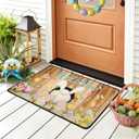 Happy Easter Door Mat,Non-Slip Easter Front Door Mat Funny Bunny Eggs Welcome Doormat