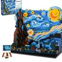 The Starry Night Building Set with LED Lights - 1501PCS Artwork 3.6MM Mini Blocks Building Sets for Adults, Famous Paintings Architecture Projects Home Art Decor Easter Gift for Men Women