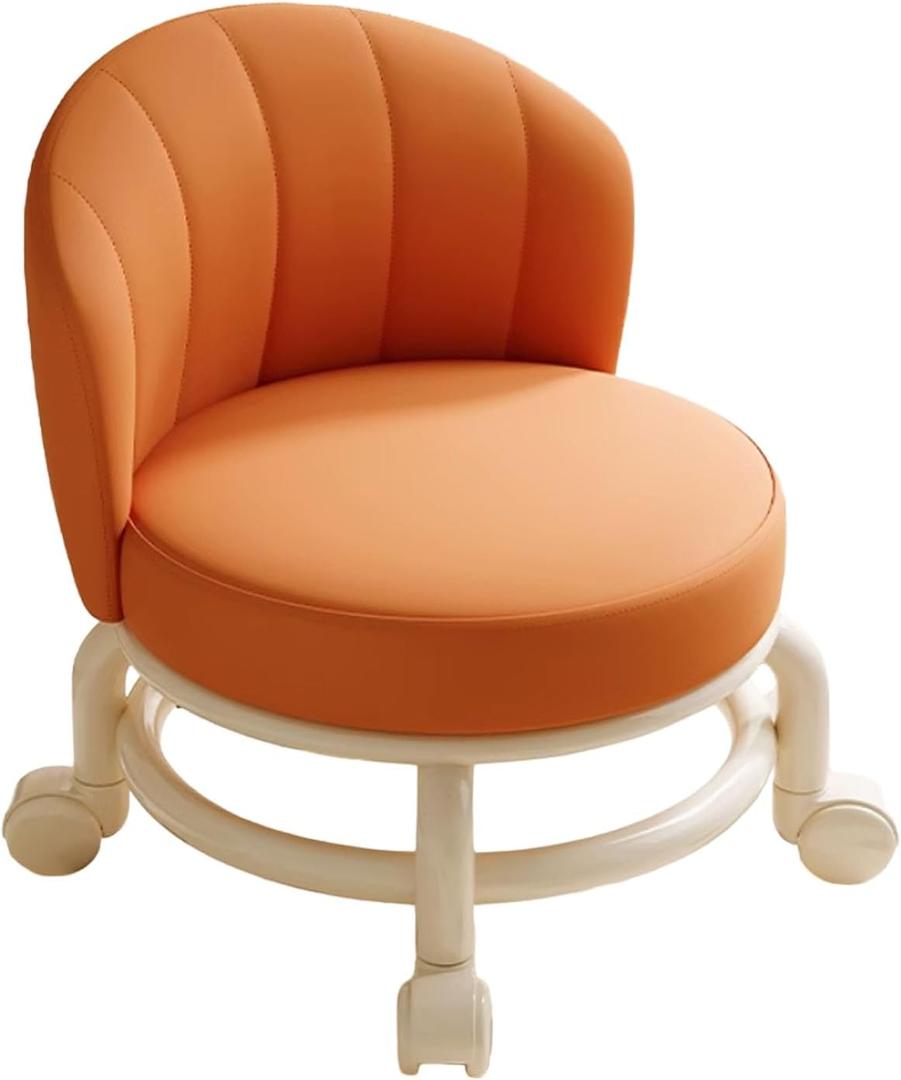Rolling Stools with Wheels, Little Low Small Stools on Wheels with Backrest, Swivel Chair Stool, 360 Degree Rotating Low Stool, Short Roller Seat Chair for Home Office Garage Salon Kitchen