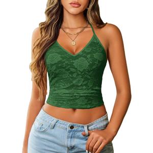 Avidlove Sexy Tops for Women Lace Camisole Y2k Halter Crop Top Slim Going Out Outfits 2025 Trendy (Green, XXL)