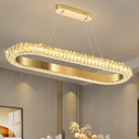 32'' Oval Ring Crystal Chandelier Modern LED Dimmable Ring Pendant Light Chandelier for Dining Room Living Room Gold