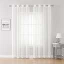 Sheer Curtains White Plaid Semi Voile Light Filtering Drapes Pair for Bedroom Living Room, Set of 2 Grommet Top Window Curtain Panels (Each 54 x 95 Inch, Off White)