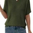 Dokotoo Womens Summer Tops Short Sleeve Oversized Sweaters Solid Color Elegant Dressy Casual Crewneck Lightweight Knit T Shirts Vacation Outfits Fashion Trendy Cute Blouses Green Medium