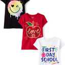 The Children's Place,Girls,School,Learning Short Sleeve Graphic T-Shirts,3 Pack (Paint Face/Love/First Day of School)