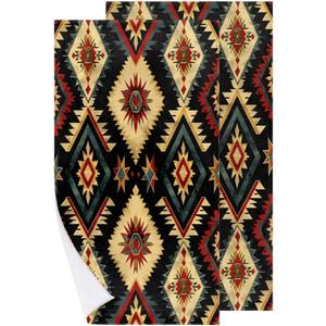 Hand Towels 2 Pack, Aztec Southwest Hand Towels for Bathroom, Kitchen Washcloths for Drying & Cleaning, Ethnic Style Design Soft Absorbent Home Decorative, 14x28 Inches (Blue)
